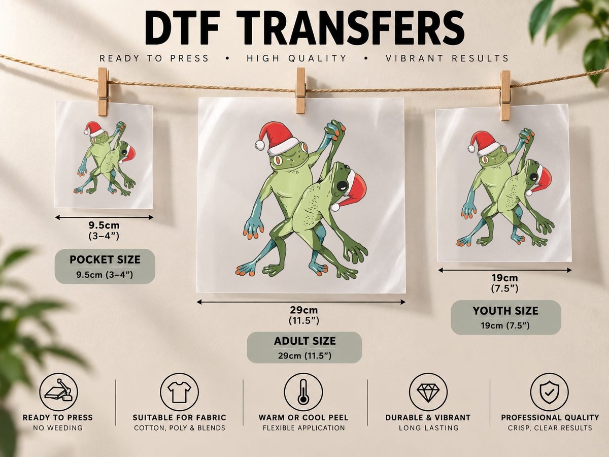 Dancing Frogs Christmas Pajama Cute Animal Santa Hat DTF Transfer Iron On