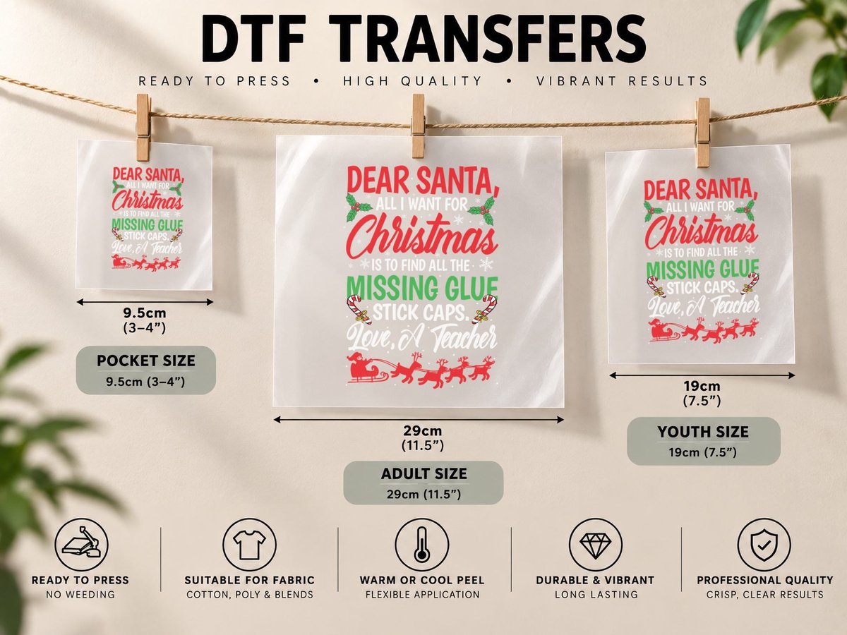 Dear Santa Christmas Missing Glue, Holiday Humor DTF Transfer Iron On