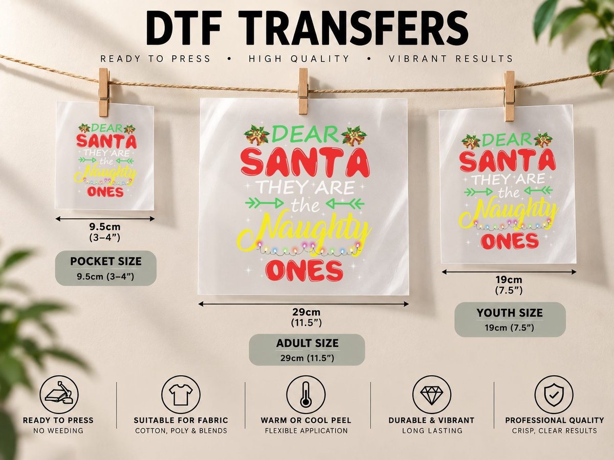 Dear Santa Naughty List, Christmas Holiday Humor DTF Transfer Iron On