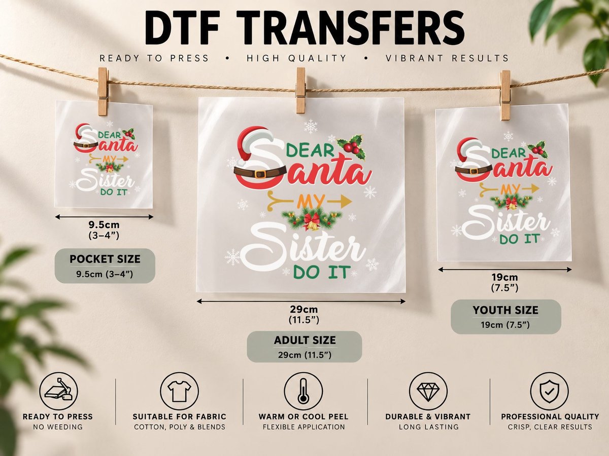 Dear Santa, Christmas Quotes Typography, Festive Holiday DTF Transfer Iron On