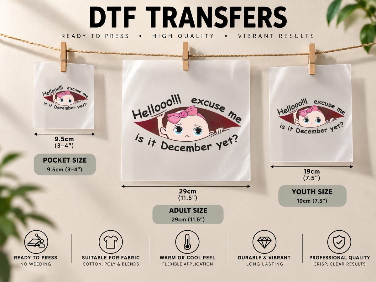 December, Holiday Season, Christmas DTF Transfer Iron On