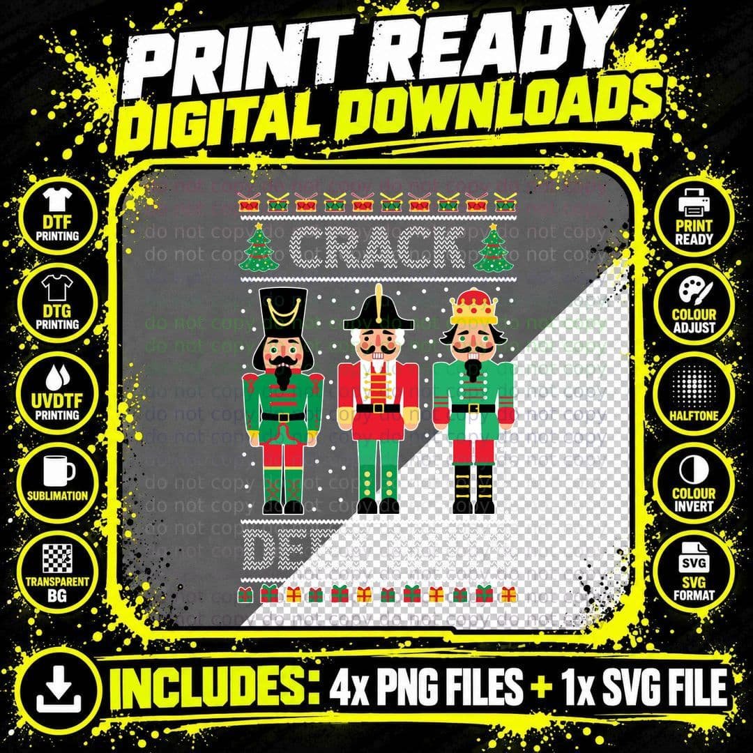 Deez Nuts Nutcracker Funny Ugly Christmas Sweater Png SVG Digital Bundle