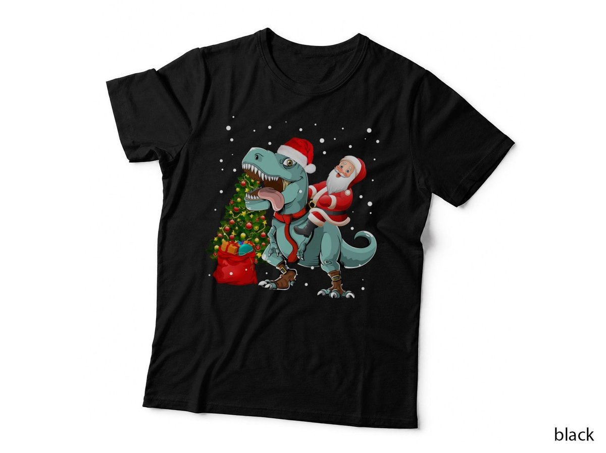 Dinosaur Santa Christmas T-Shirt, Festive Holiday Print, Pet Lover Apparel