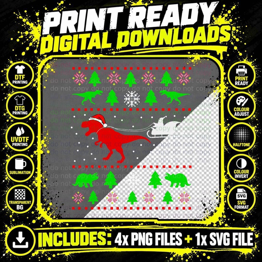 Dinosaur Ugly Christmas Sweater T-Shirt Png SVG Digital Bundle