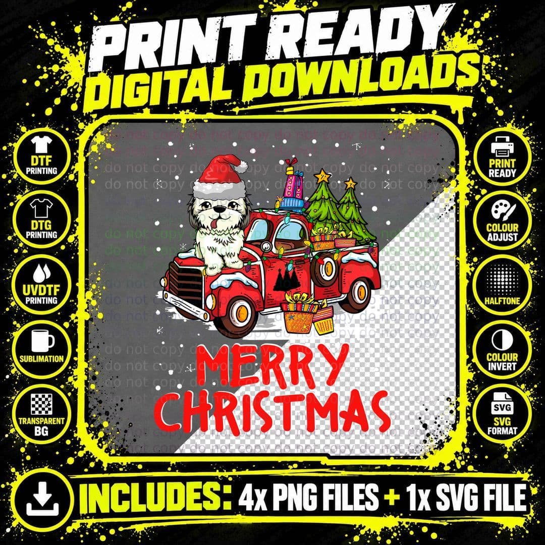 Dog Merry Christmas Shih Tzu Truck Tree T-Shirt Png SVG Digital Bundle