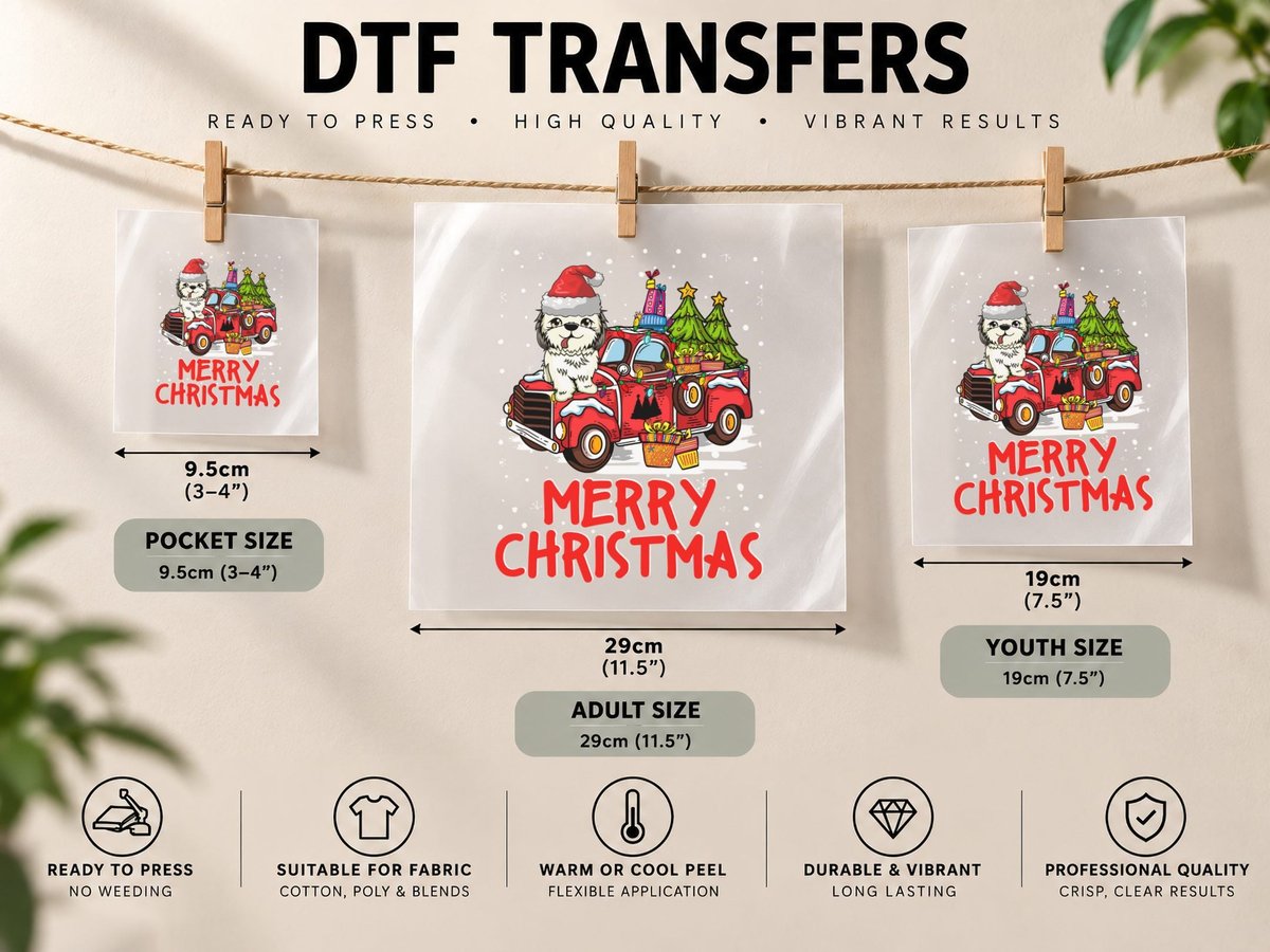 Dog Merry Christmas Shih Tzu Truck Tree DTF Transfer Iron On
