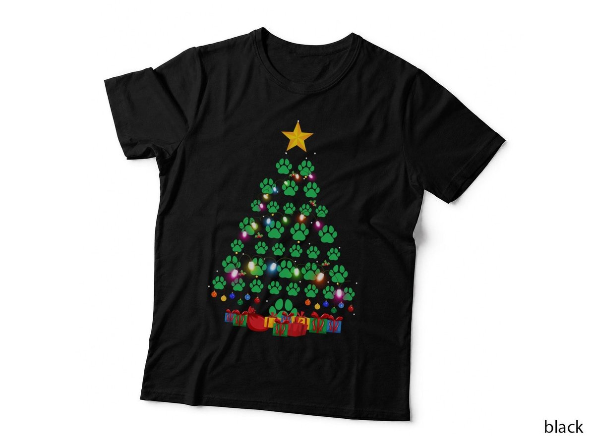 Dog Paw Christmas Tree T-Shirt, Festive Holiday Design, Pet Lover Apparel