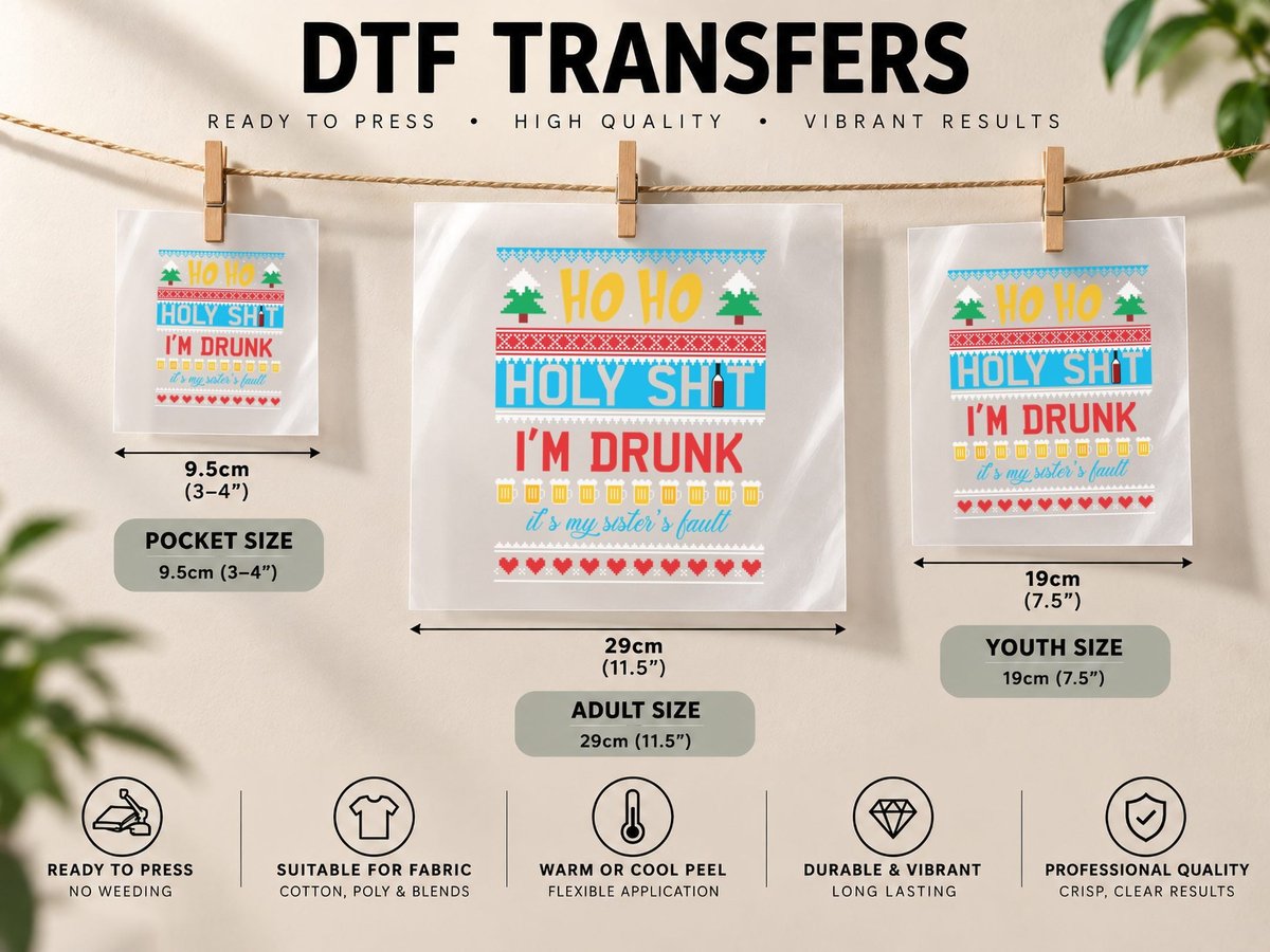 Drunk Christmas, Funny Sarcasm, Holiday Humor DTF Transfer Iron On