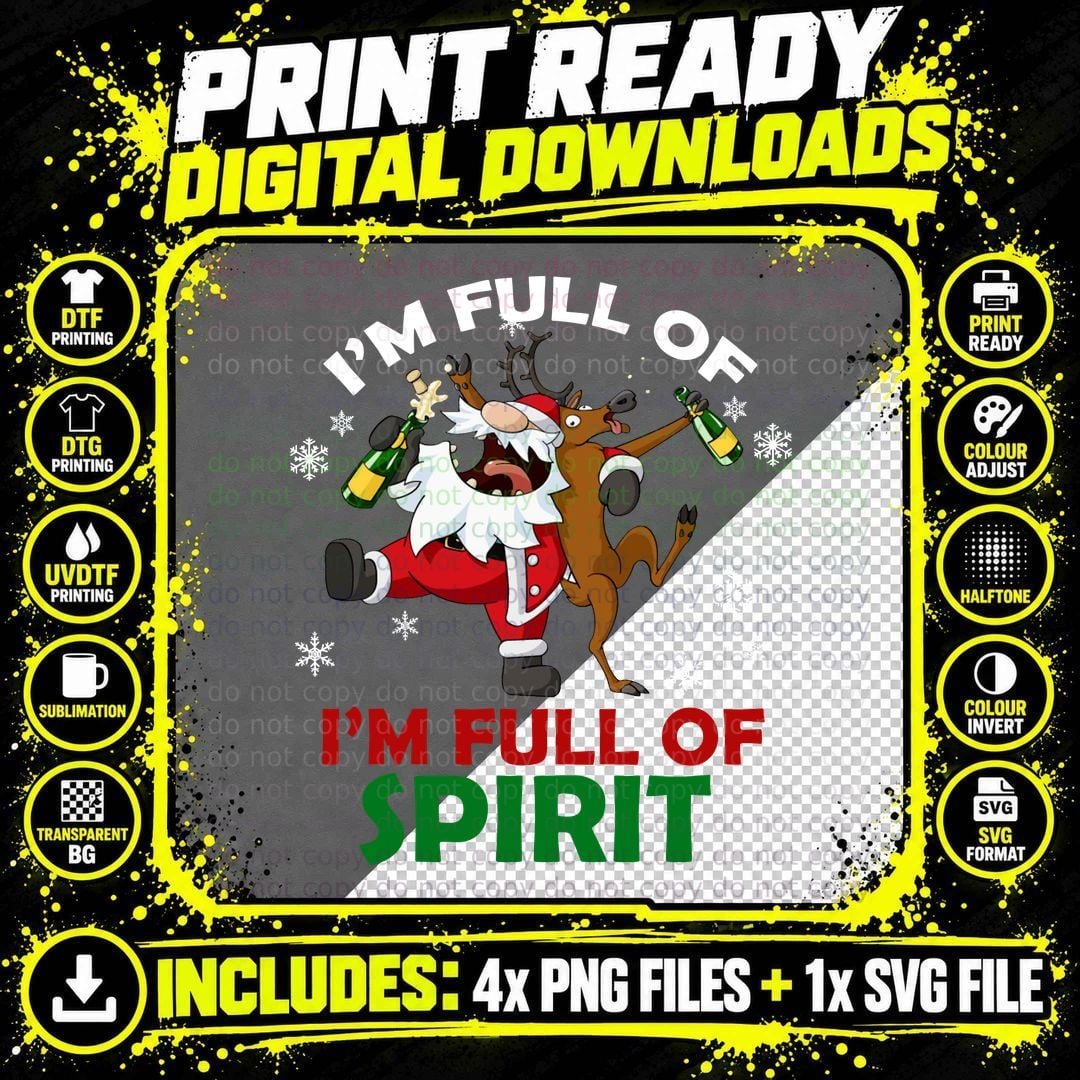Drunk Santa & Reindeer T-Shirt, Christmas Humor Png SVG Digital Bundle