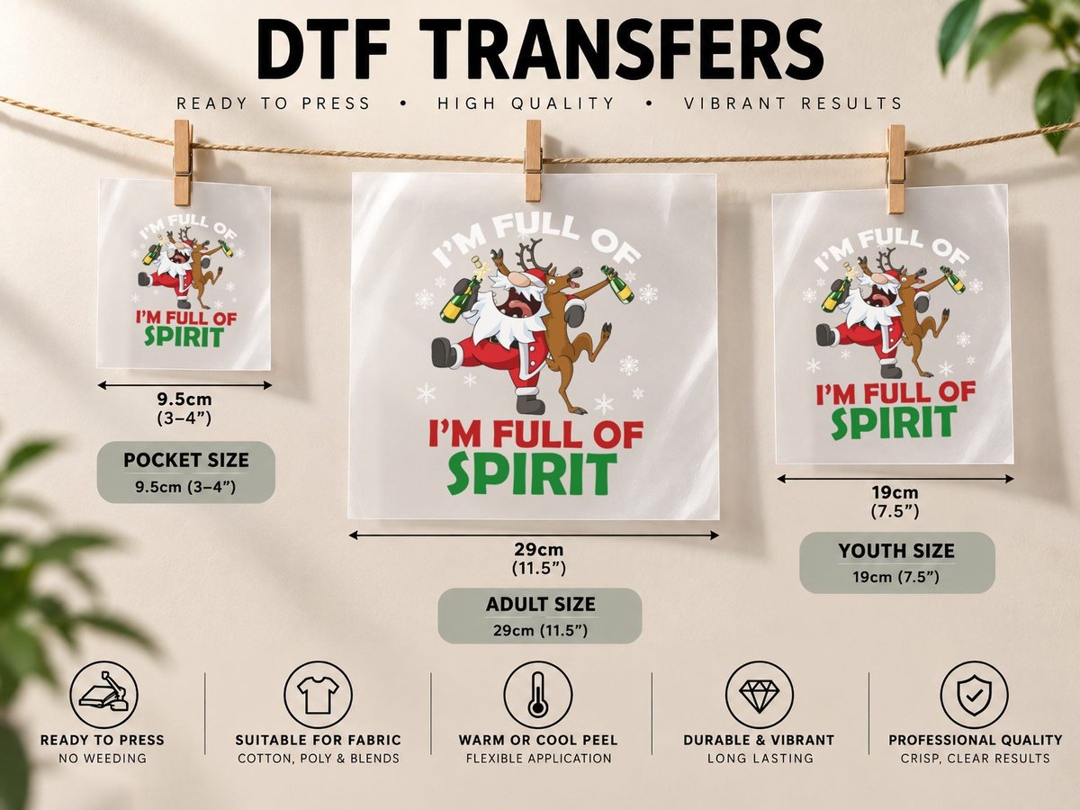 Drunk Santa & Reindeer, Christmas Humor, Party Vibes DTF Transfer Iron On