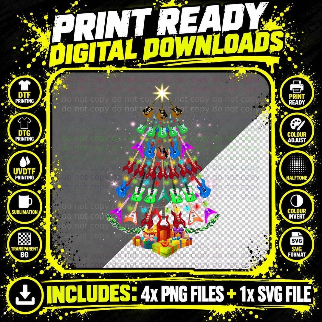 Electric Guitar Christmas Tree T-Shirt Png SVG Digital Bundle
