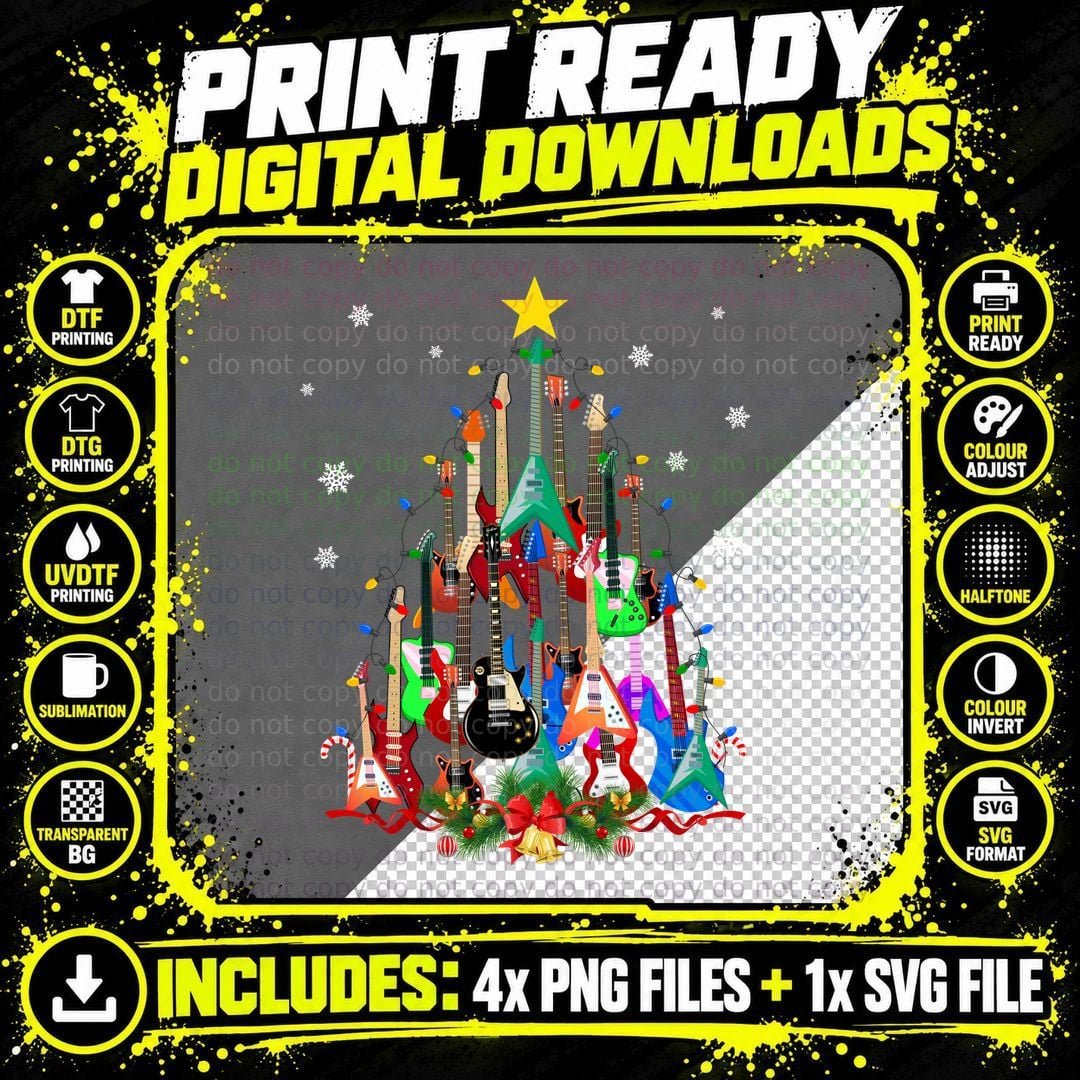 Electric Guitar Christmas Tree T-Shirt Png SVG Digital Bundle