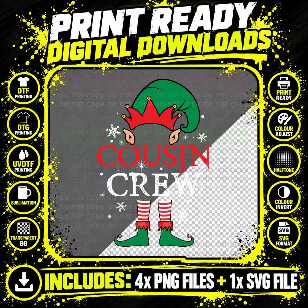 Elf Cousin T-Shirt, Christmas Holiday Theme Png SVG Digital Bundle
