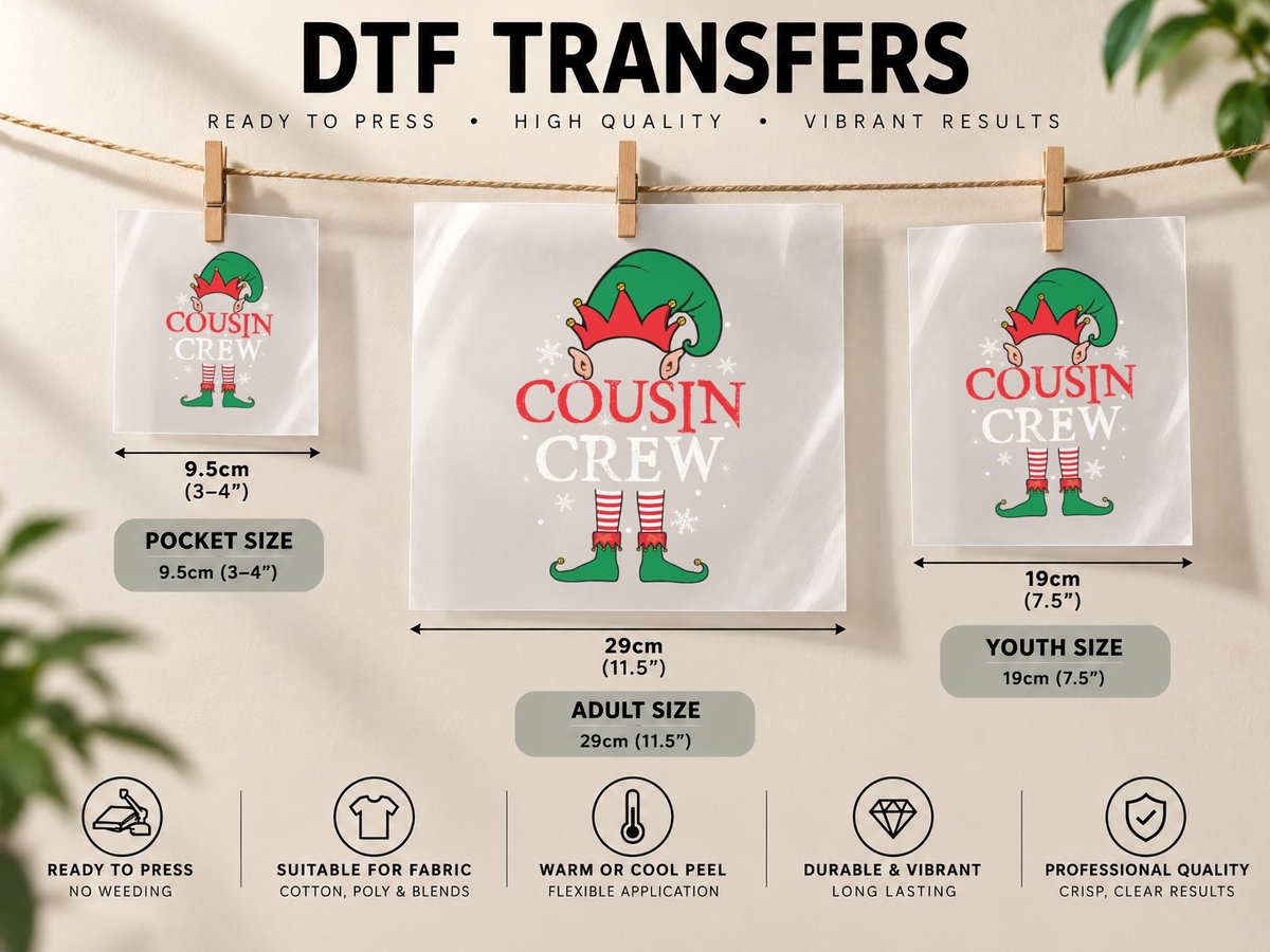 Elf Cousin, Christmas Holiday Theme, Family Fun DTF Transfer Iron On