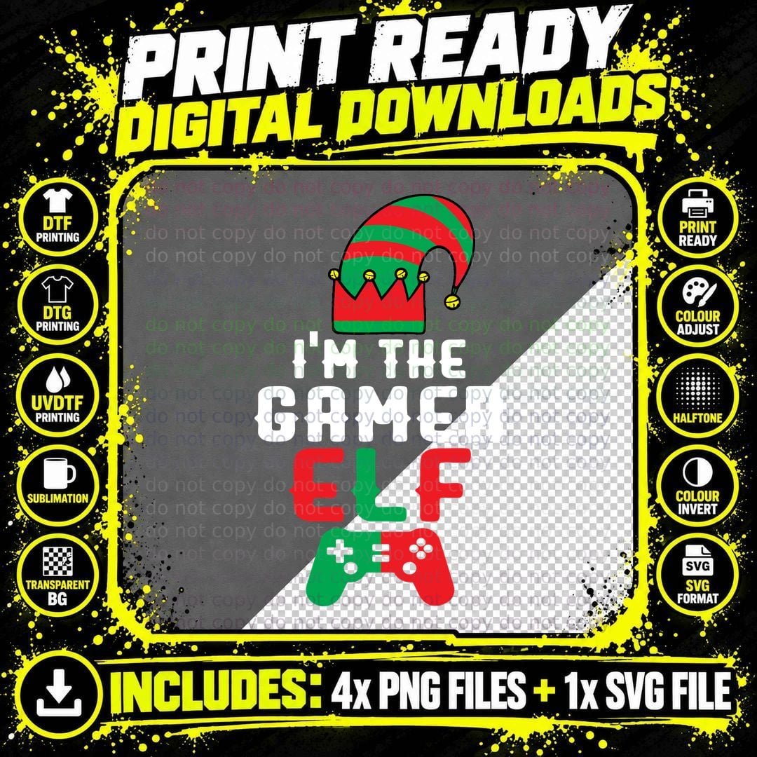 Elf Gaming Hat T-Shirt, Christmas Gamer Style Png SVG Digital Bundle