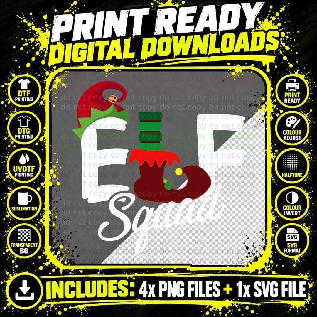 Elf Hat Squad Christmas T-Shirt, Festive Holiday Print Png SVG Digital Bundle