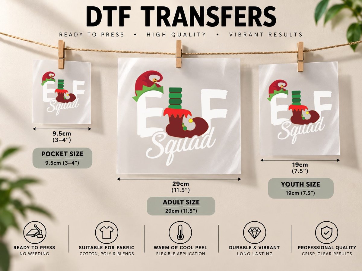Elf Hat Squad Christmas, Festive Holiday Print DTF Transfer Iron On