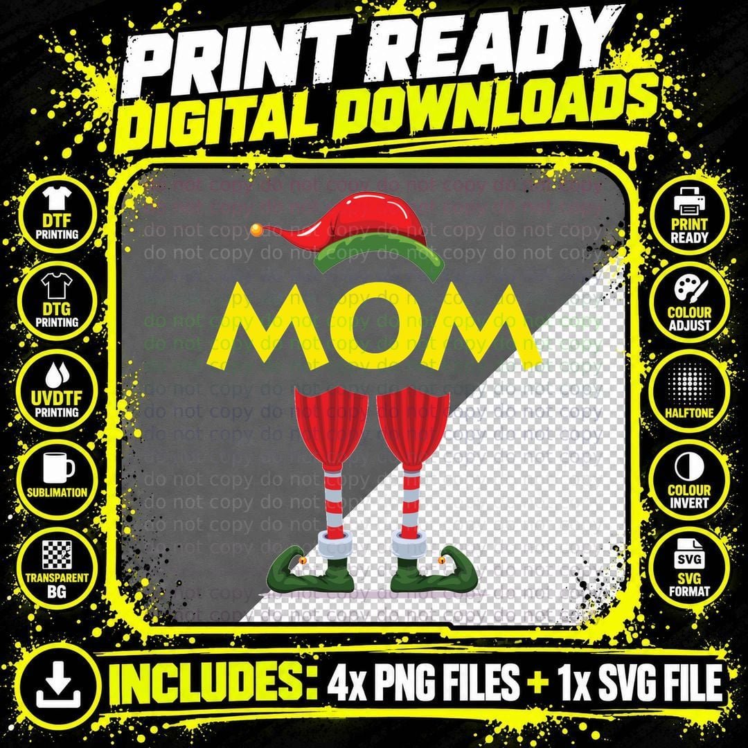 Elf Mom T-Shirt, Christmas Theme, Family Gift Idea Png SVG Digital Bundle