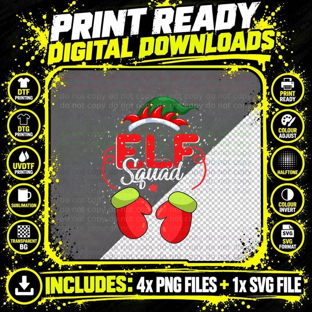 Elf Squad Christmas T-Shirt, Festive Holiday Print Png SVG Digital Bundle