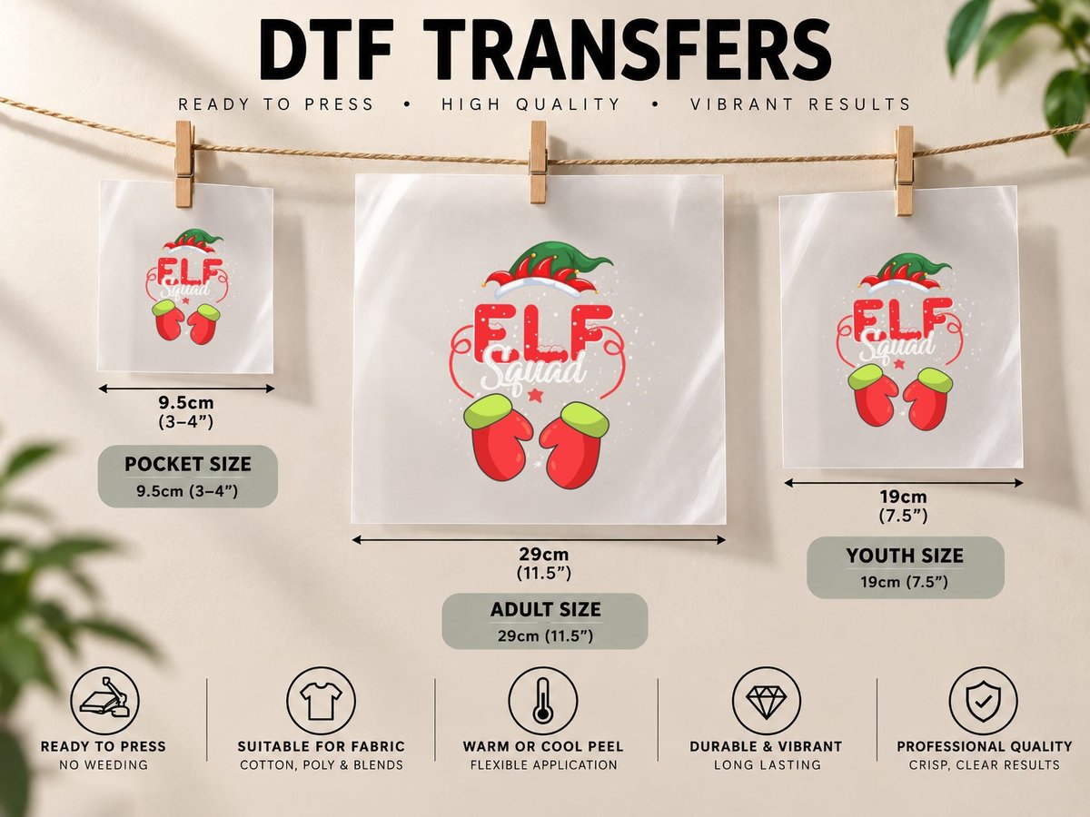 Elf Squad Christmas, Festive Holiday Print DTF Transfer Iron On