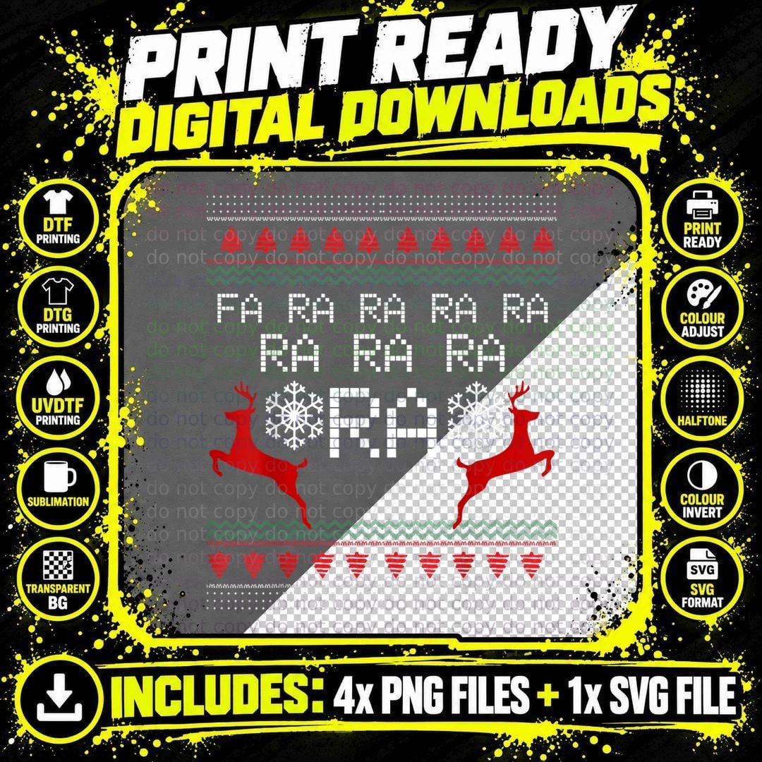 Fa Ra Ra Ra Ra Christmas Sweater T-Shirt, Ugly Xmas Tee Png SVG Digital Bundle