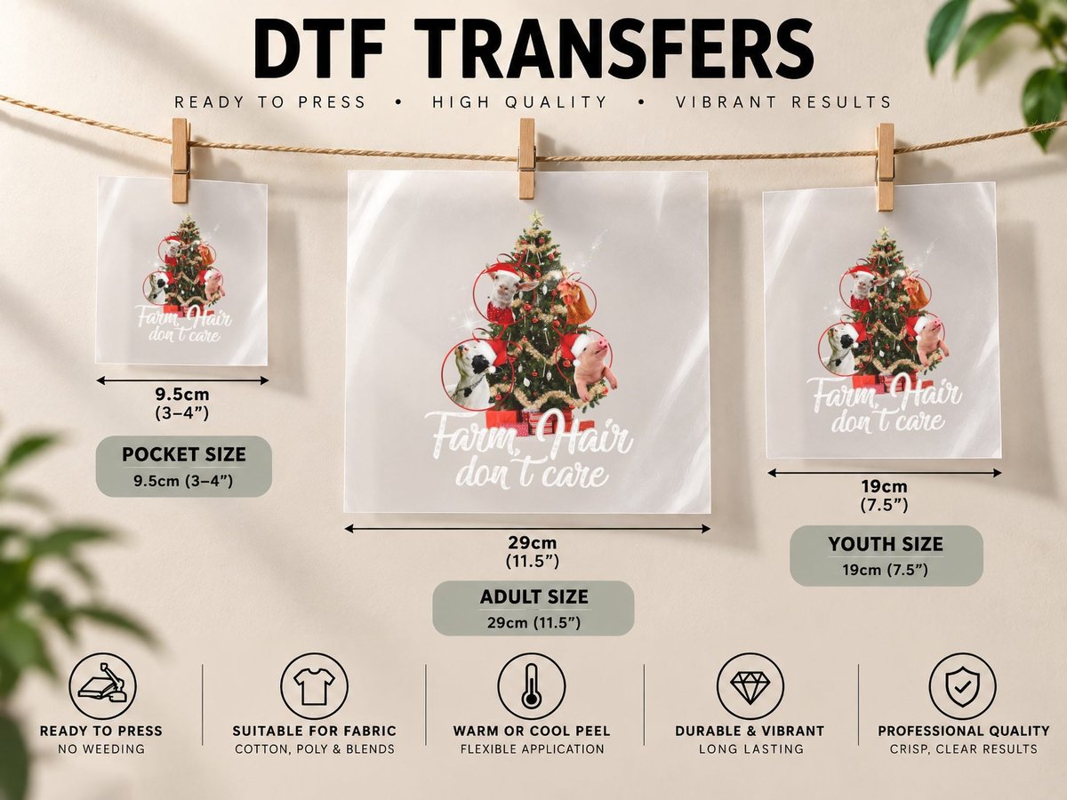 Farm Animals Christmas, Holiday Fun, Pet Lover DTF Transfer Iron On