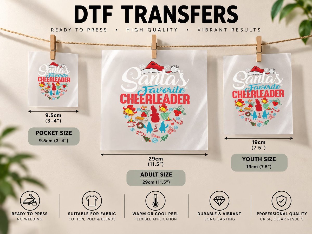 Favorite Cheerleader Christmas, Festive Holiday Print DTF Transfer Iron On