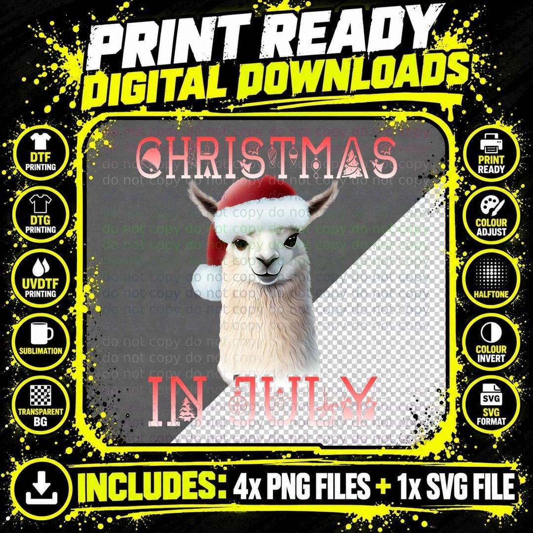 Festive Alpaca Christmas in July T-Shirt, Holiday Cheer Png SVG Digital Bundle
