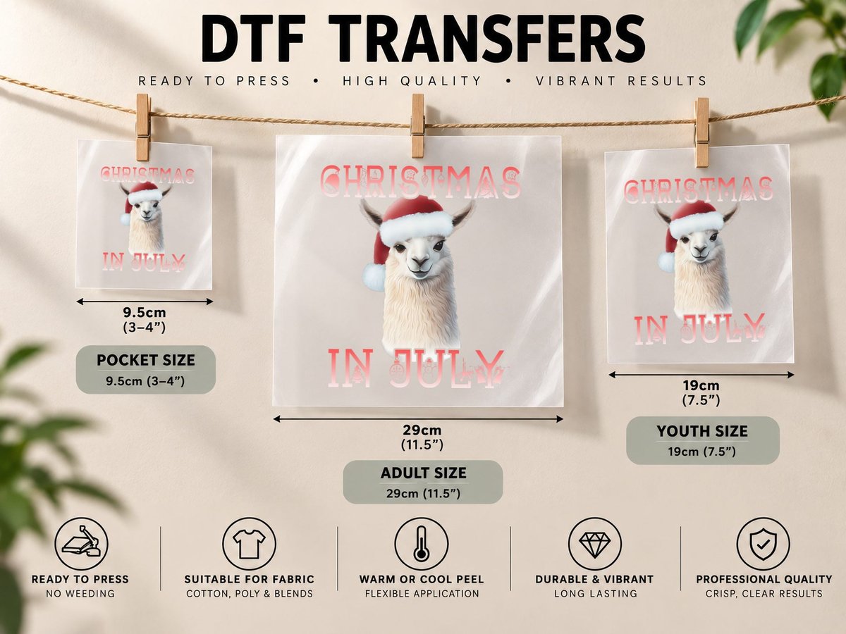 Festive Alpaca Christmas in July, Holiday Cheer, Pet Lover DTF Transfer Iron On
