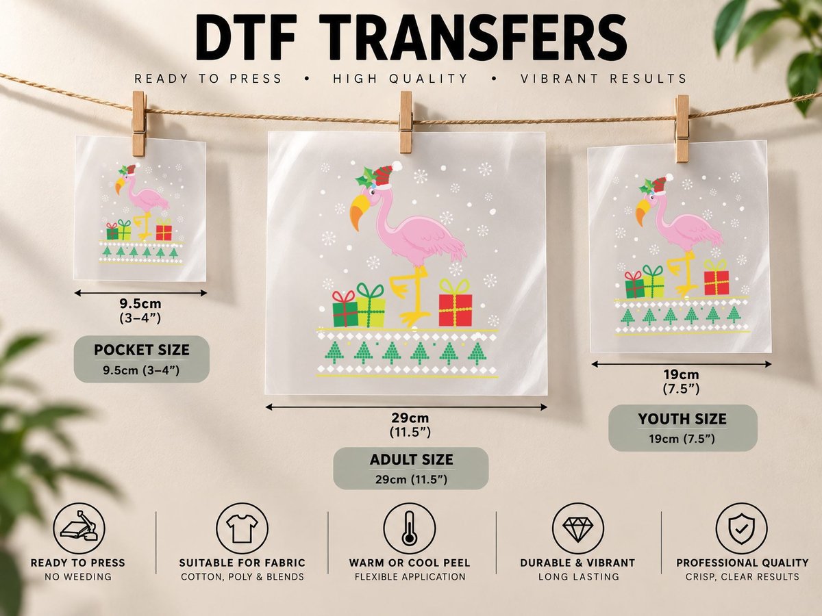 Festive Christmas Flamingo, Holiday Print, Pet Lover DTF Transfer Iron On