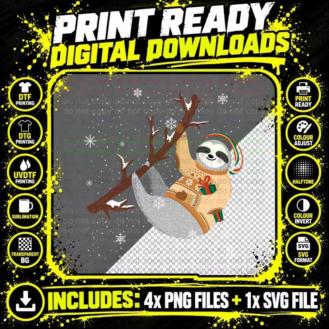 Festive Christmas Sloth T-Shirt, Cozy Holiday Sweater Png SVG Digital Bundle