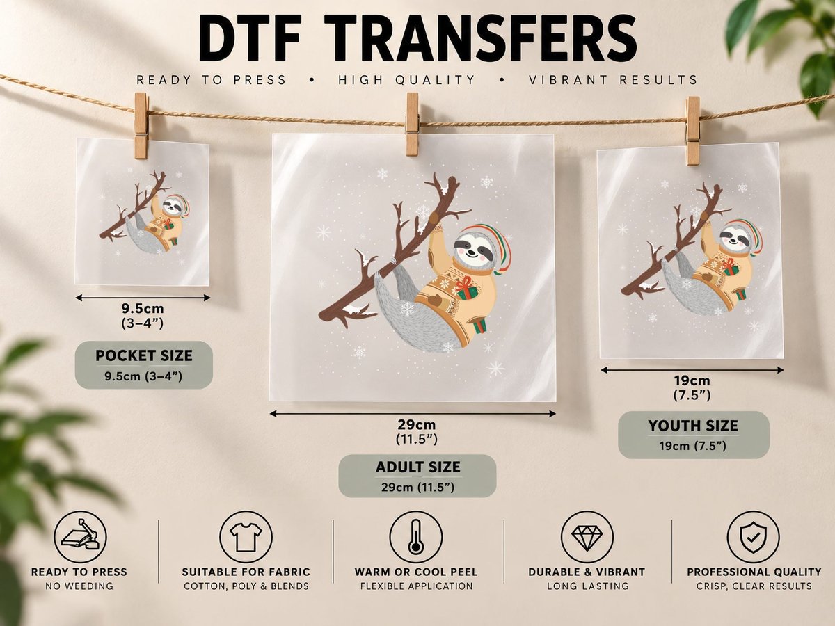 Festive Christmas Sloth, Cozy Holiday, Pet Lover DTF Transfer Iron On