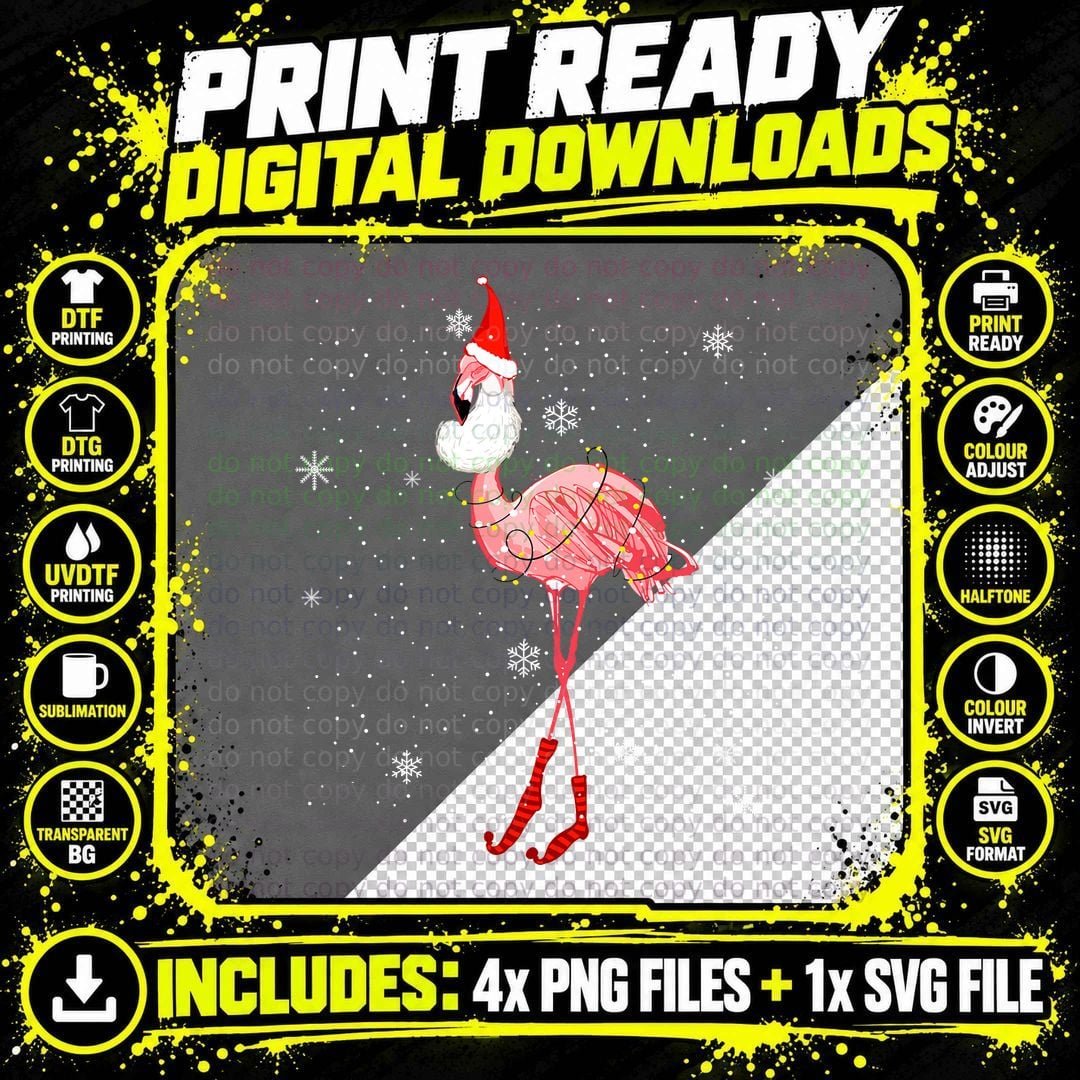 Festive Flamingo Santa T-Shirt, Christmas Holiday Print Png SVG Digital Bundle