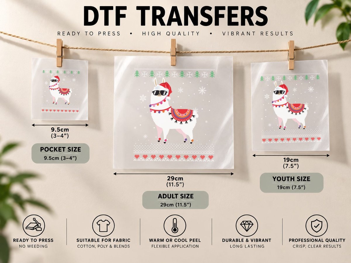Festive Llama, Christmas Holiday Style, Pet Lover DTF Transfer Iron On