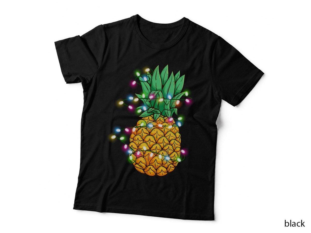 Festive Pineapple T-Shirt, Christmas Lights Theme, Holiday Vibes