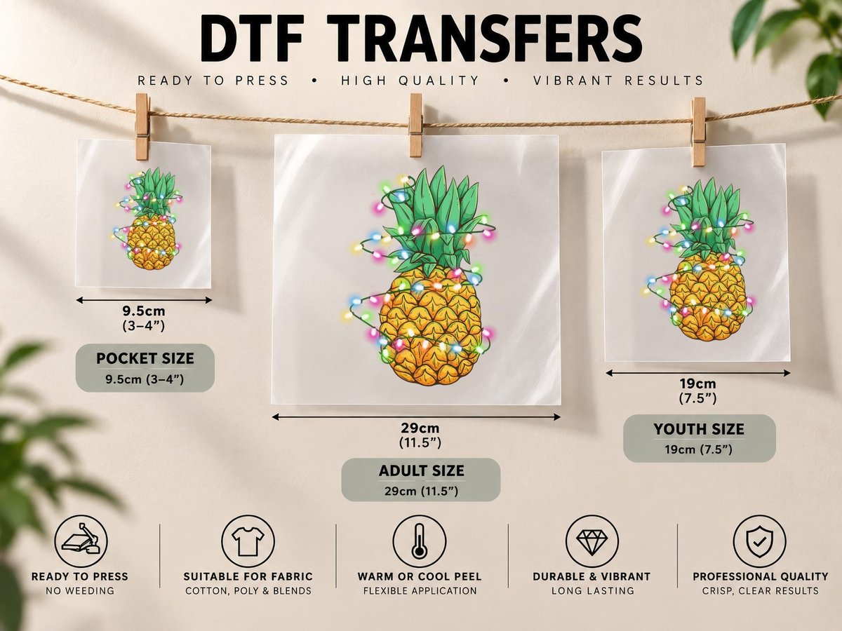 Festive Pineapple, Christmas Lights Theme, Holiday Vibes DTF Transfer Iron On