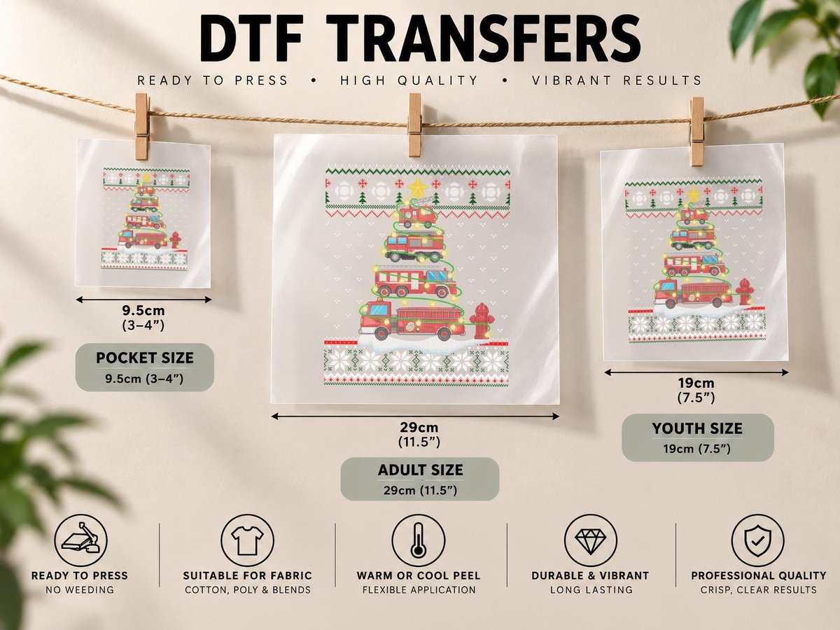 Fire Truck Christmas Tree Ugly, Festive Wear DTF Transfer Iron On