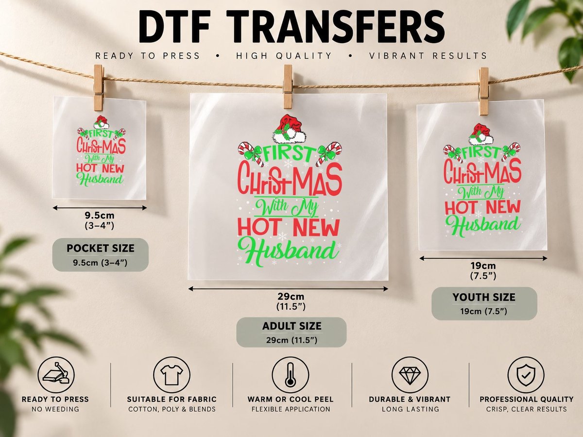 First Christmas with My Hot New Husband, Holiday Humor DTF Transfer Iron On