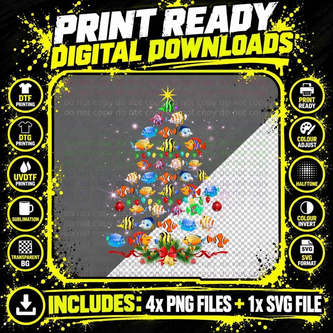 Fish Christmas Tree T-Shirt, Festive Underwater Theme Png SVG Digital Bundle