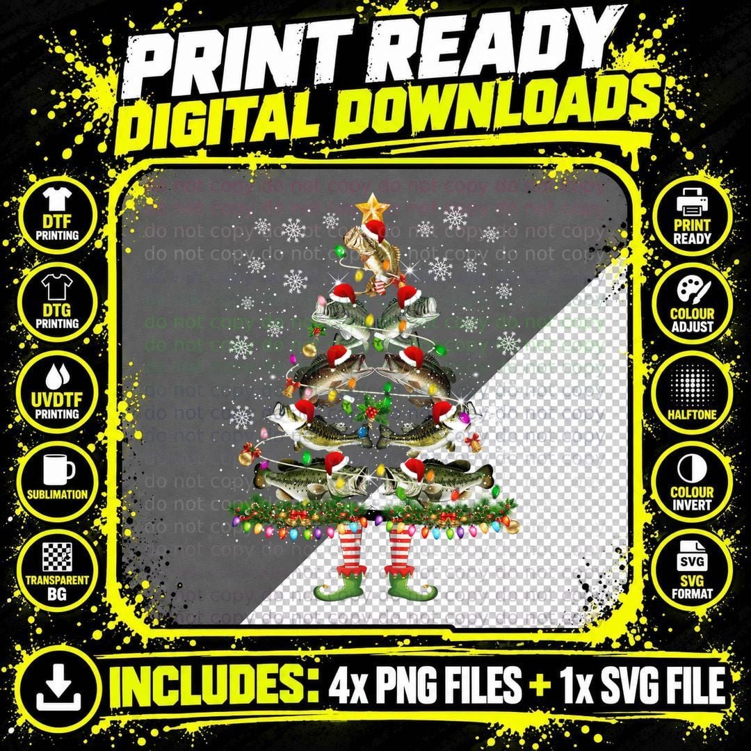 Fishing Bass Christmas Tree T-Shirt Png SVG Digital Bundle
