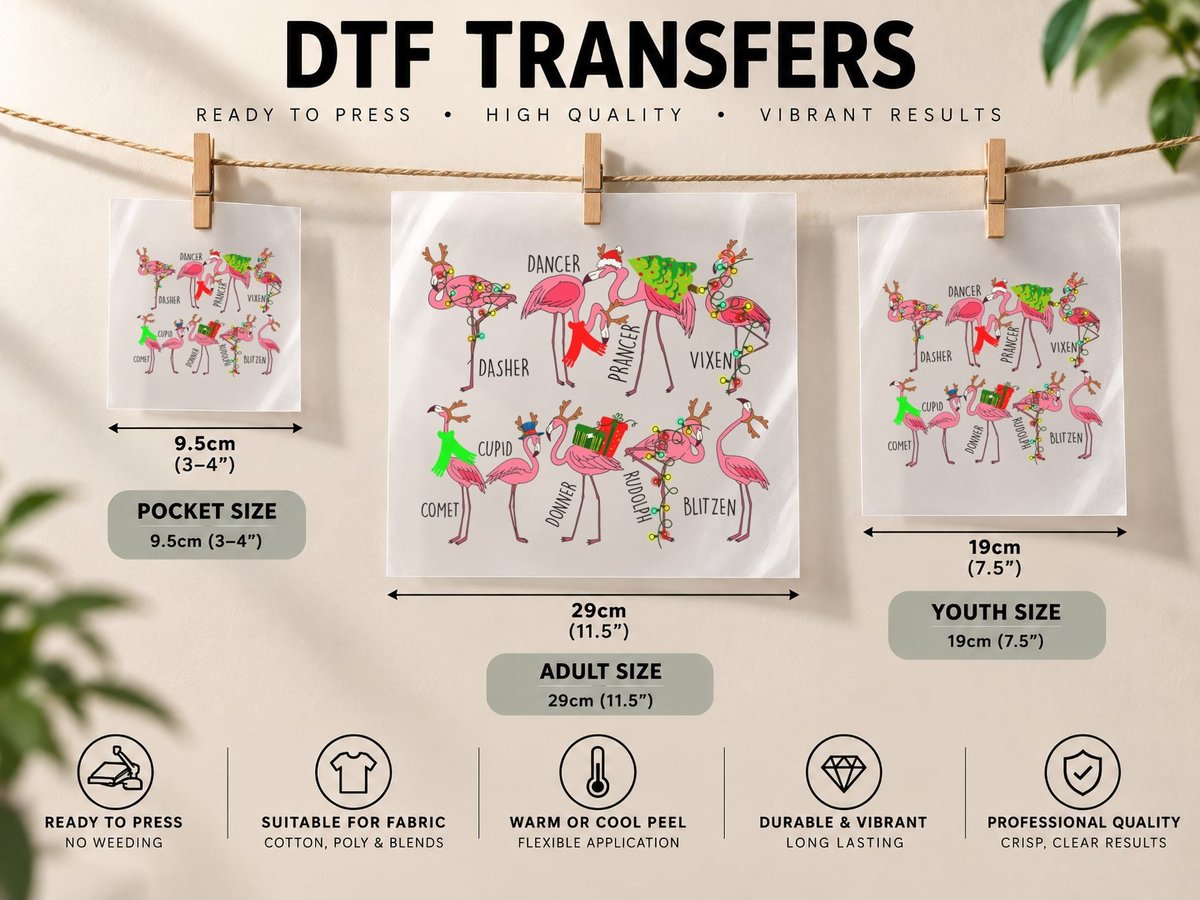 Flamingo Christmas Reindeer, Festive Holiday Style DTF Transfer Iron On