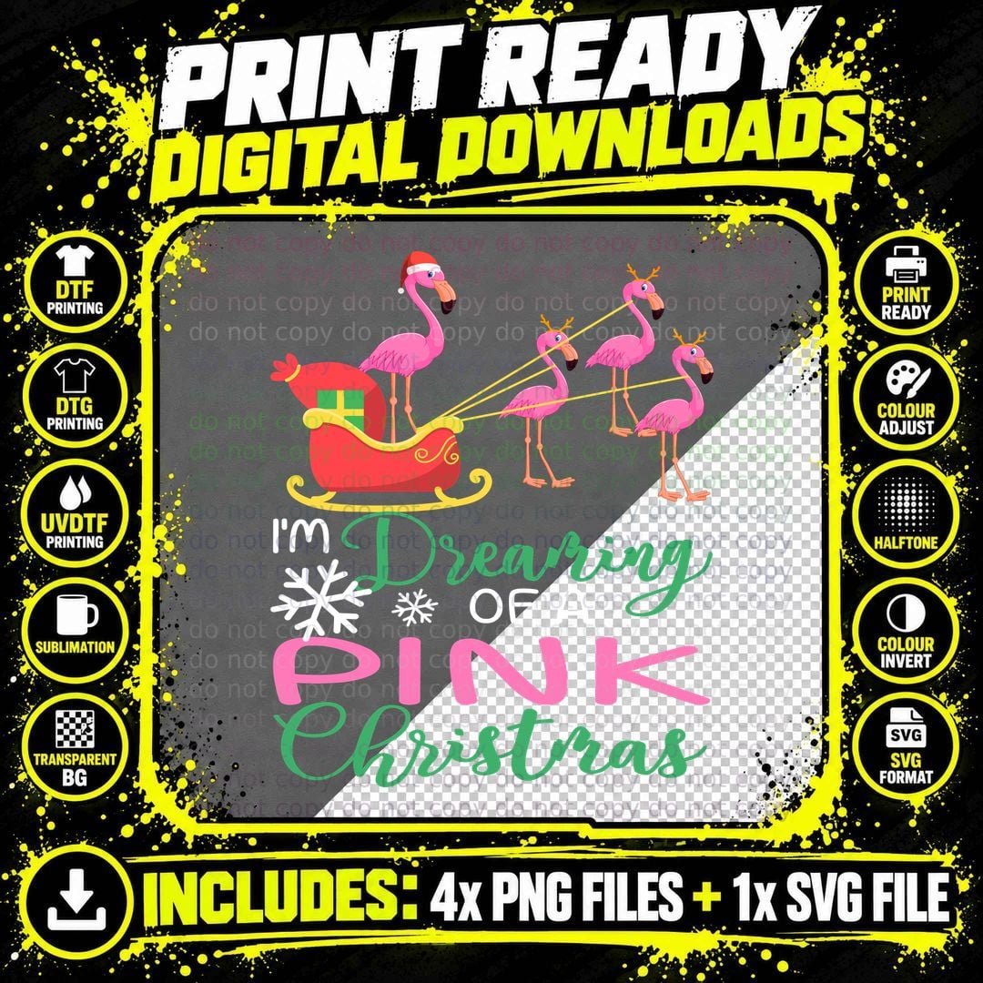 Flamingo Christmas Sleigh Ride T-Shirt Png SVG Digital Bundle