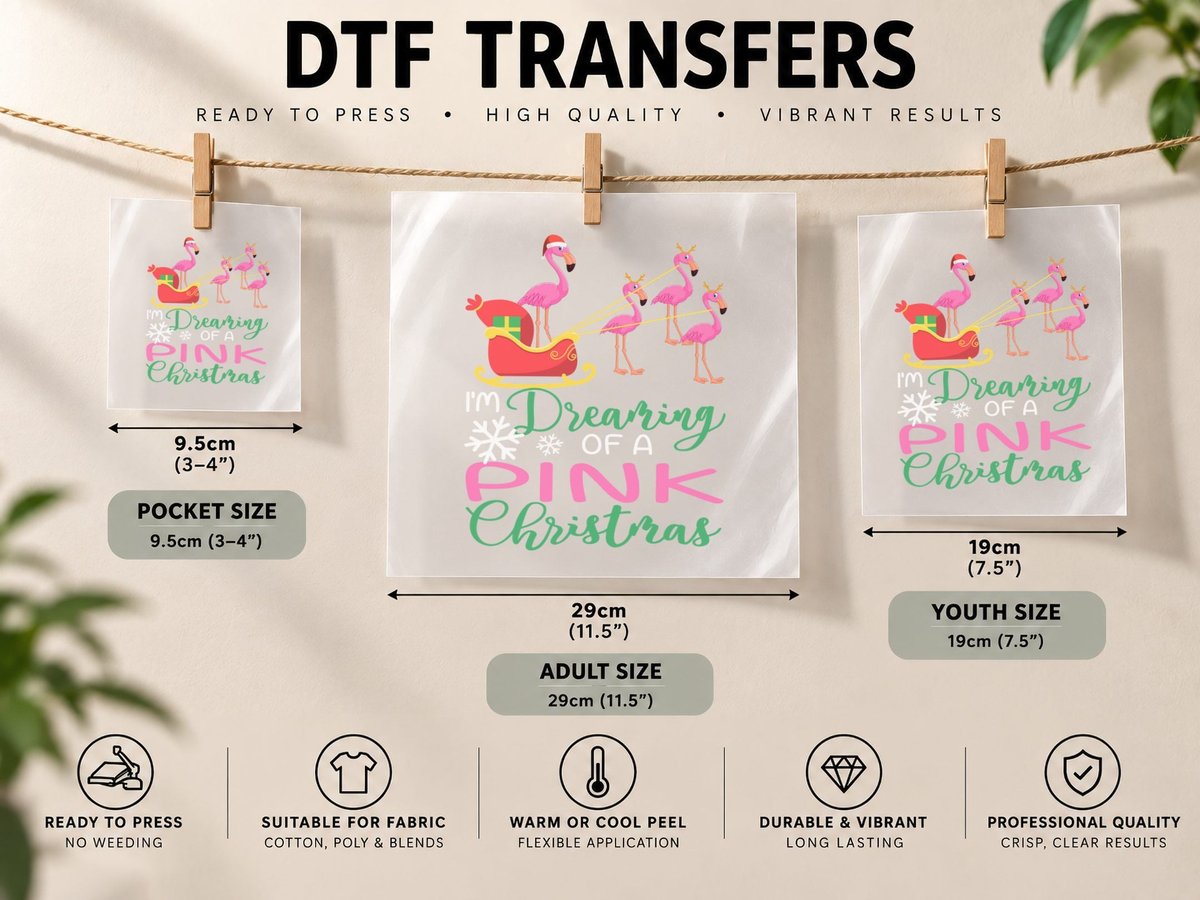 Flamingo Christmas Sleigh Ride, Festive Holiday Print DTF Transfer Iron On
