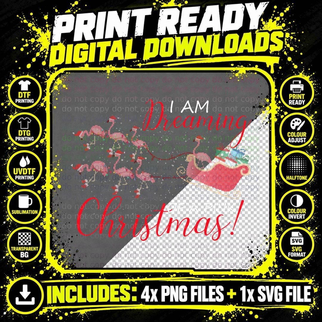 Flamingo Christmas Sleigh T-Shirt, Festive Holiday Print Png SVG Digital Bundle