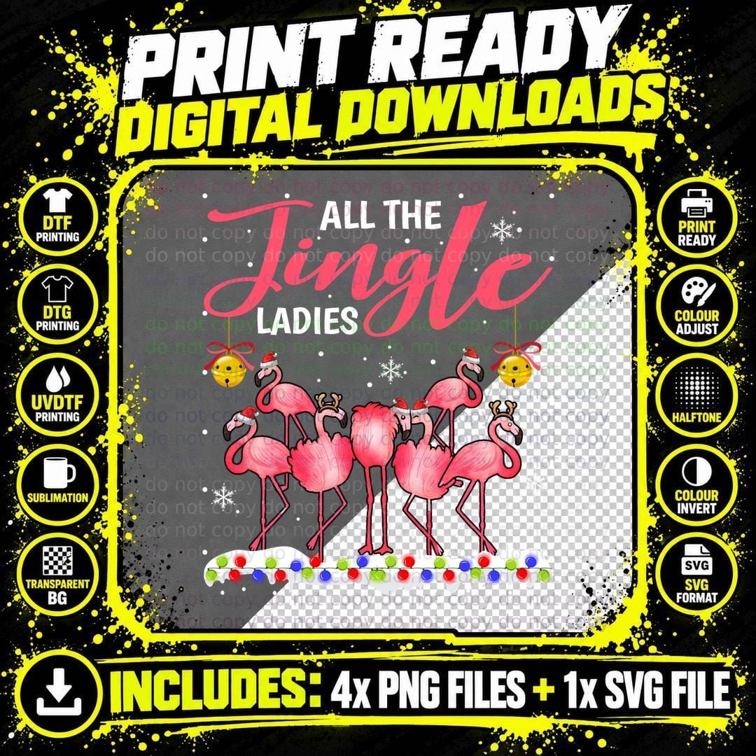Flamingo Christmas T-Shirt, Festive Holiday Print Png SVG Digital Bundle