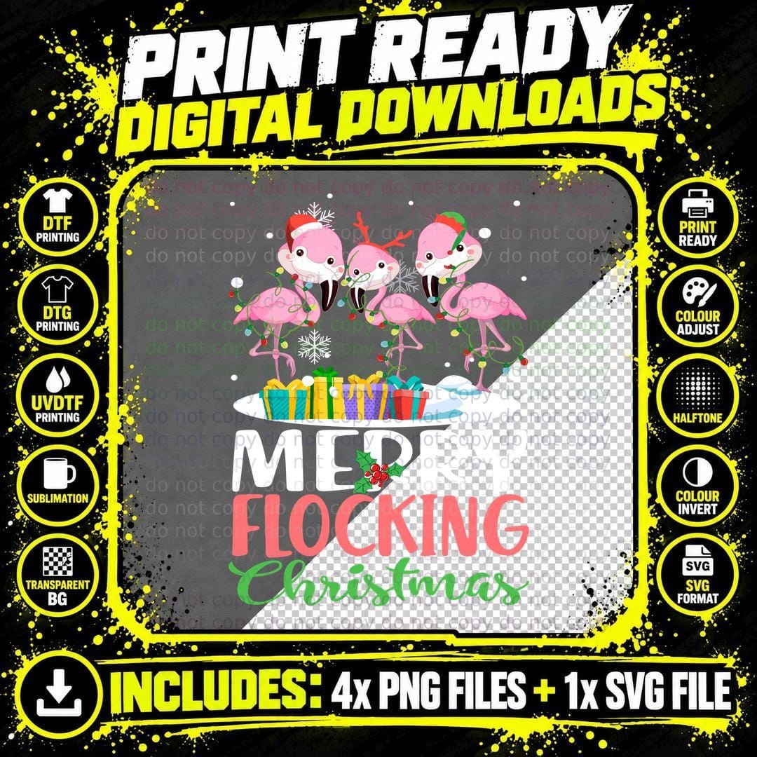 Flamingo Christmas T-Shirt, Festive Holiday Print Png SVG Digital Bundle
