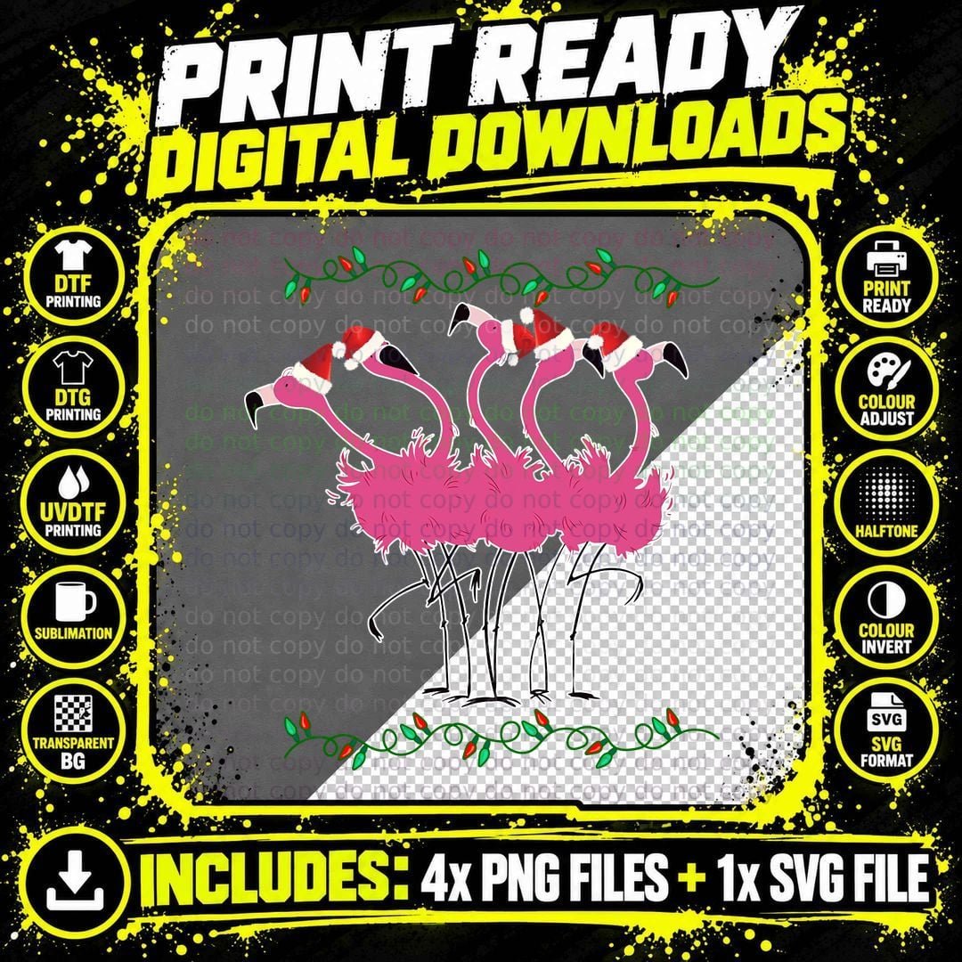 Flamingo Christmas T-Shirt, Festive Holiday Print Png SVG Digital Bundle