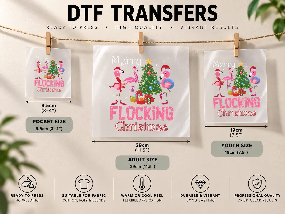 Flamingo Christmas Tree, Festive Holiday Print DTF Transfer Iron On