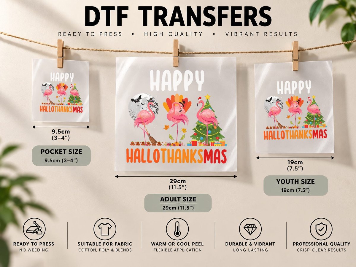 Flamingo Lover Halloween Christmas, Hallothanksmas Print DTF Transfer Iron On
