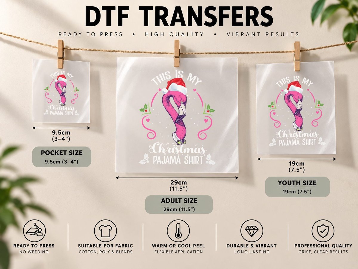 Flamingo Santa Hat, Christmas Holiday Style, Pet Lover DTF Transfer Iron On